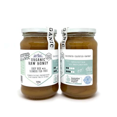 Certified Organic Raw Grey Box with Slender Tea-Tree Honey